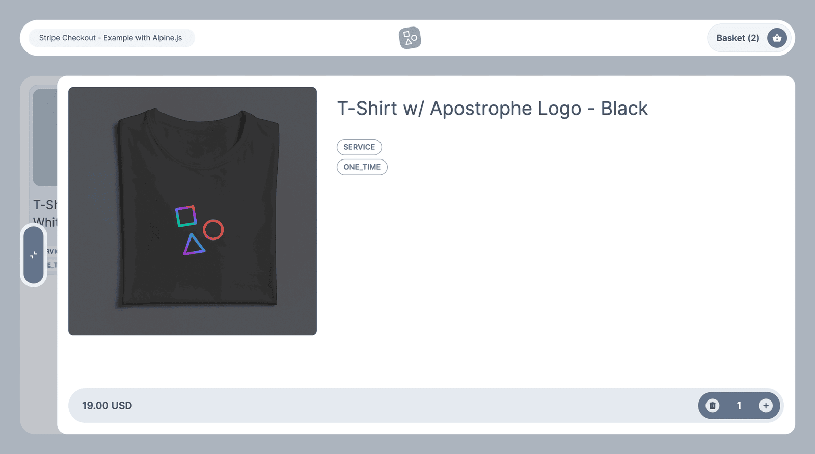 Stripe store built with Alpine.js - shopping cart view