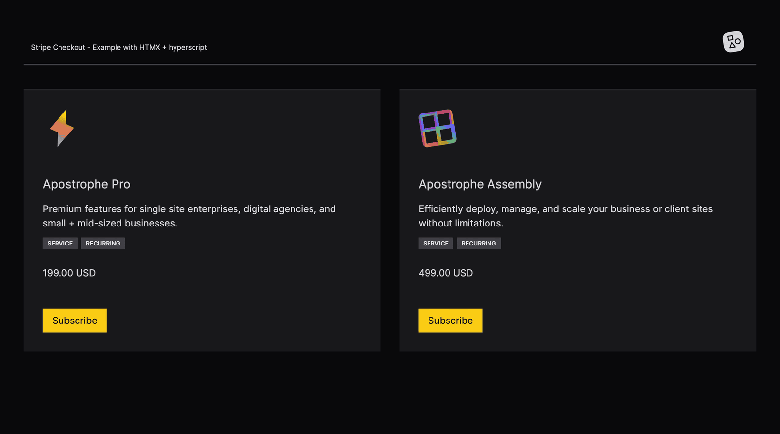Stripe store built with HTMX - product listing page