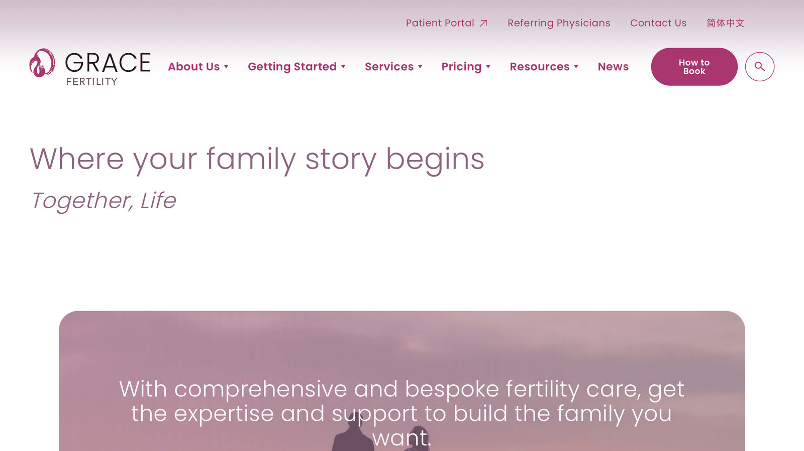 Grace Fertility landing page hero section
