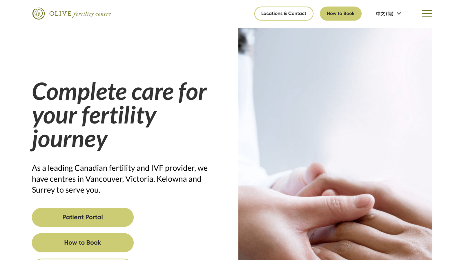 Olive Fertility landing page hero section