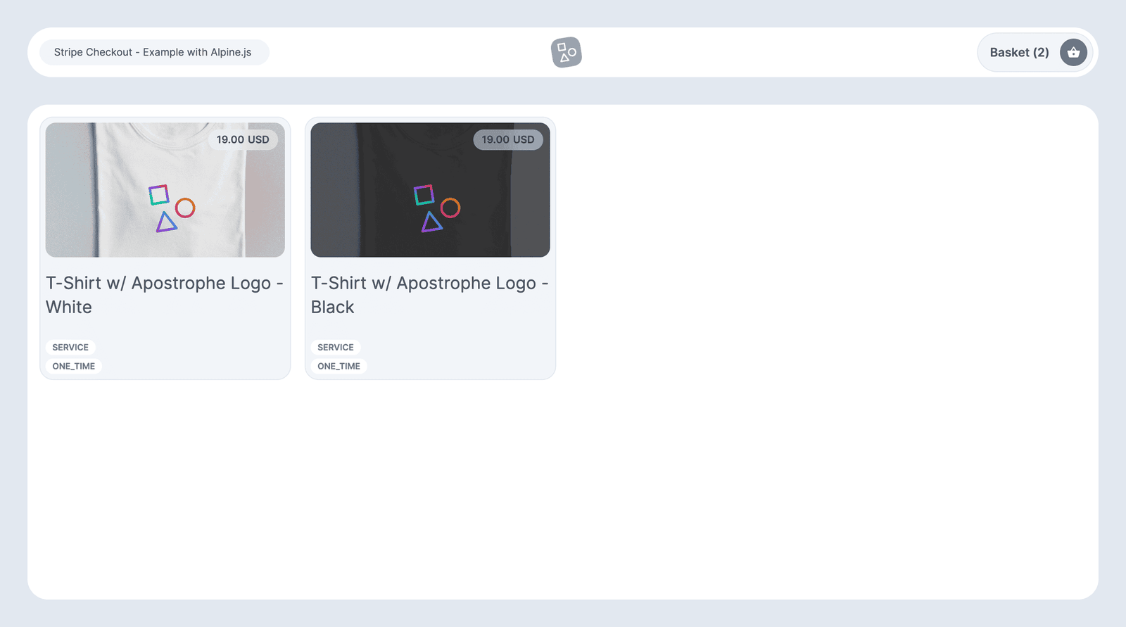 Stripe store built with Alpine.js - product listing page